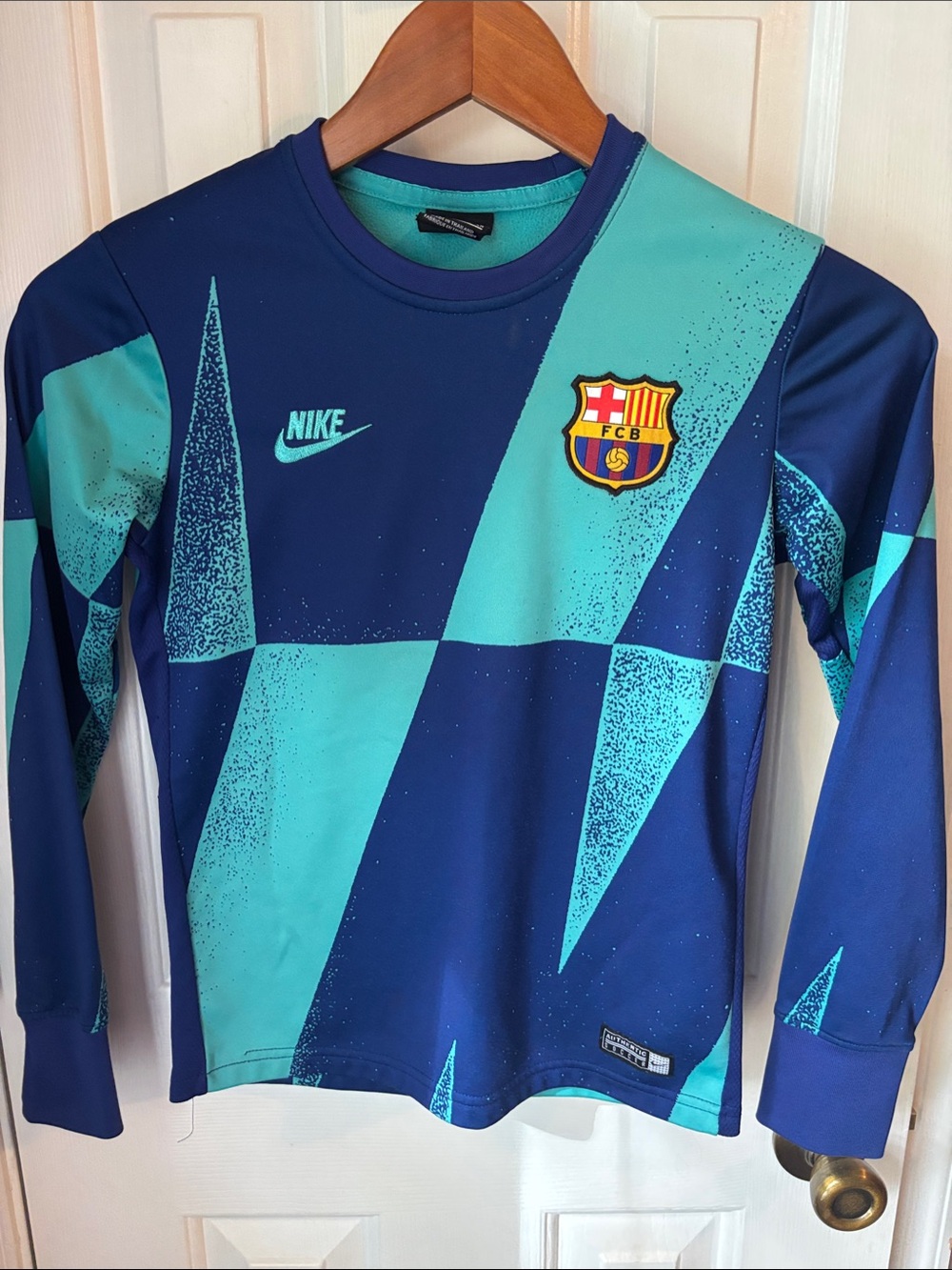 Nike Kids FC Barcelona Long Sleeve shirt in Teal & Navy Blue
